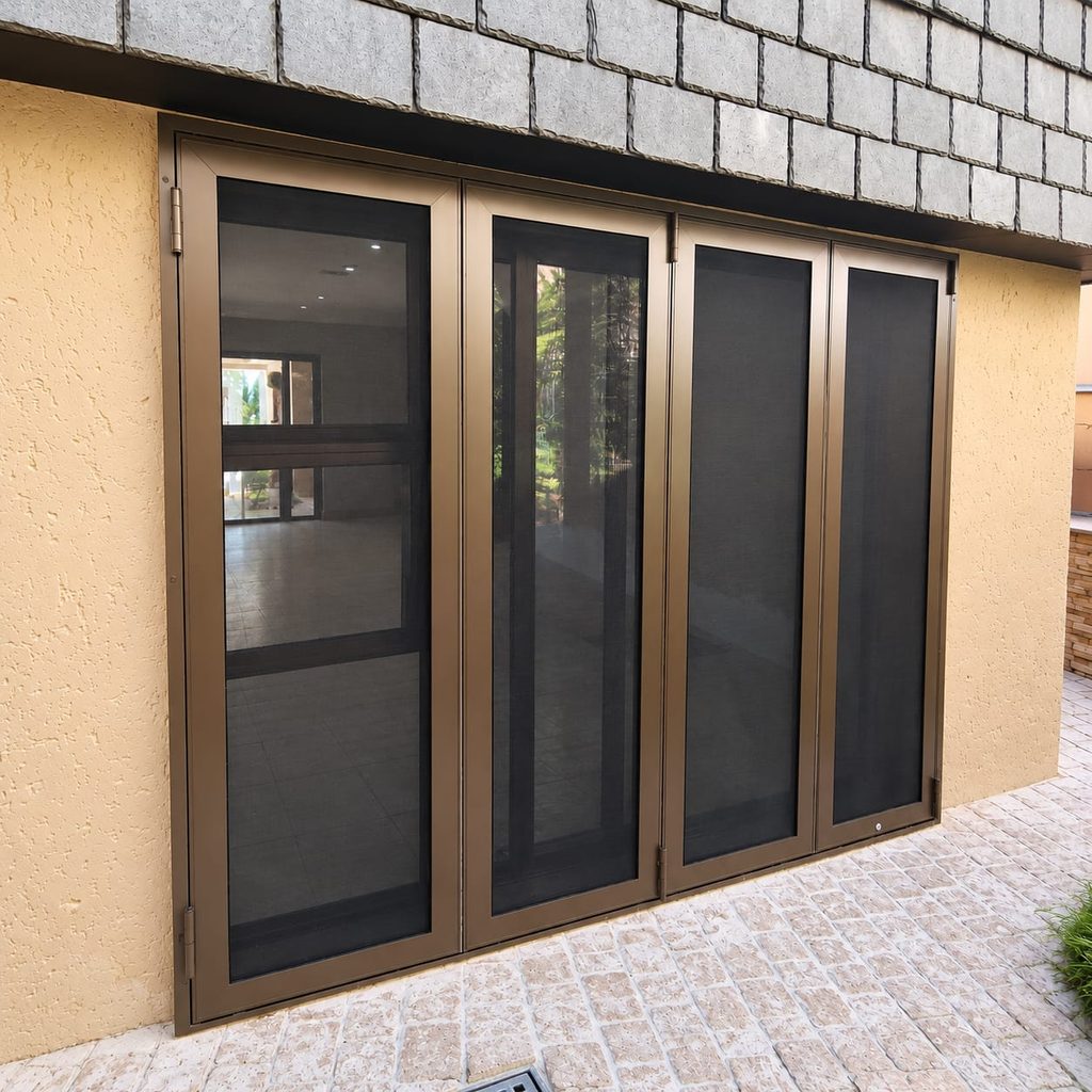 Security mesh screens fitted to doors and windows