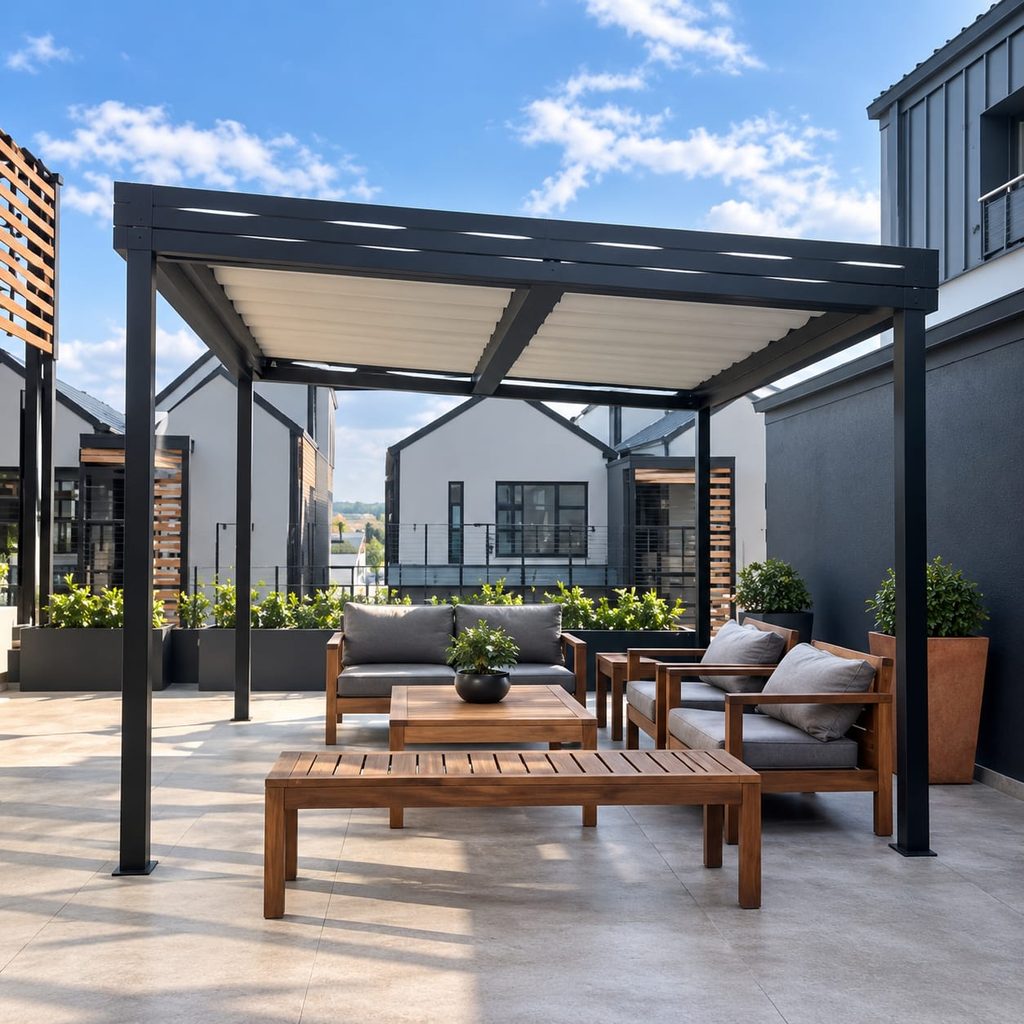Adjustable louver awning installed in Waterfall Estate - Midrand